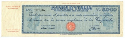 5000 lire titolo provvisorio - lire,