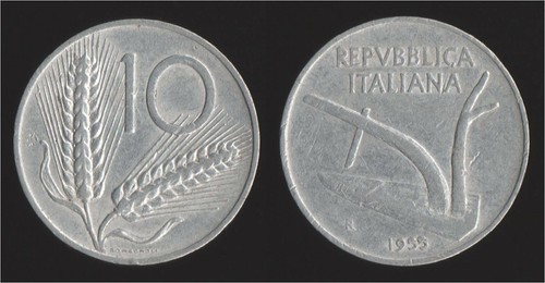 Lire 1955 spighe aratro - lire,