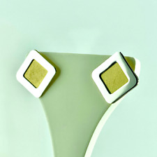 ORECCHINI IN ORO GIALLO E BIANCO 750 QUADRATI ROMBI LEGGERI A LOBO DONNA E UOMO