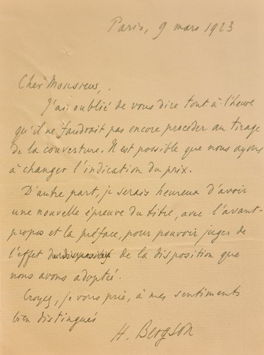 Bergson lettre - bergson, (henri).