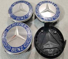 TAPPI COPRIMOZZO PER MERCEDES 75 MM. GRIGIO BLU CERCHI RUOTE CLASSE A B C E 4PZ