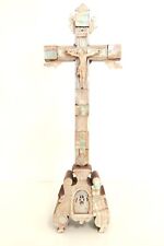 SPLENDIDO CROCEFISSO IN MADREPERLA E IN LEGNO ULIVO DA ALTARE CON RELIQUIARI