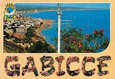 Cartolina Gabicce panorama dall'alto case mare spiagge grafica stemma 1982