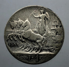 1 lira Quadriga Veloce 1908 MB+ ag. Re Vittorio Emanuele III