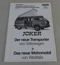 Brochure/opuscolo VW T3 camper Westfalia Joker allestimenti completi 1979