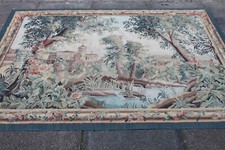 Arazzo Aubusson Verde Originale Fatto A Mano Design Francese Vintage 156x208cm