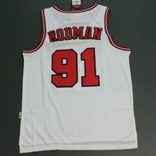 Nuovo Maglia da basket Rodman#91 Adulti Cucita Nero/Bianco