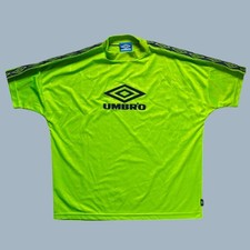 Umbro Lime Green Big Logo 90s Vintage Football Shirt size L Y2k