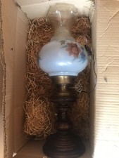 Lampada da tavolo / abatjour vintage legno ottone vetro con rose