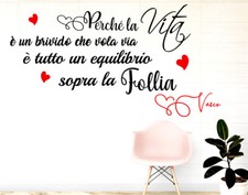 Adesivi murali vasco rossi Follia wall stickers Frasi decorazione da parete casa
