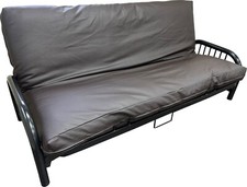 Coprimaterasso Futon Full Size Pelle Marrone Vinile, Copriletto 6x54x75