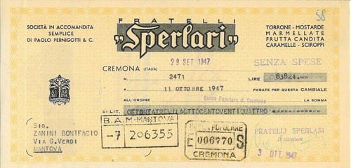 Cambiale intestata sperlari - cambiale,