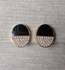 Givenchy Paris New York Orecchini Vintage con Smalto nero e strass