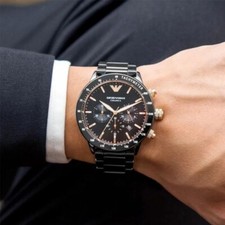 NUOVO AUTENTICO OROLOGIO DA UOMO EMPORIO ARMANI AR70002 NERO CERAMICA ORO ROSA CHRONO