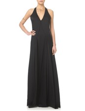 Maiyet Nero Seta Liscio Raso Lungo Scollo V Abito da Sera 40 Sexy