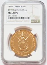 1989 ORO GRAN BRETAGNA 5 STERLINE ANNIVERSARIO SOVRANO NGC ZECCA STATO 69 DPL