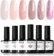 Smalto Semipermanente Unghie, Rosa Glitter 6 Colori Smalti Semipermanenti per Un