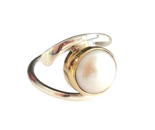 Placcato Oro 925 Argento da Donna Misura Anello 5 US Naturale Perla Gemma Rosa A