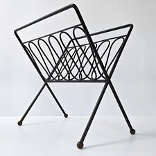 Portariviste Vintage 1950 IN Acciaio Vernice Nero & Ottone Dlg Jean Royère 50S