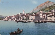 2416) CARTOLINA LAGO GARDA LIMONE PORTO ANIMATA BARCA REMI VIAGGIATA BRESCIA