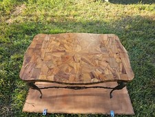 tavolino artigianale  da salotto in metallo  legno di ulivo 