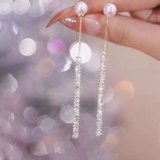 Orecchini  bigiotteria dorati con strass perla pendente brillanti alla moda