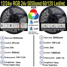 Strip RGB 12/24w 24v 5050 60/120 Led/m kit 5>15m Striscia Led