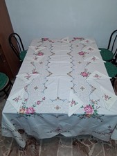 Set Tovaglia grande ricamata a mano Vintage + 11 Tovaglioli puro Cotone