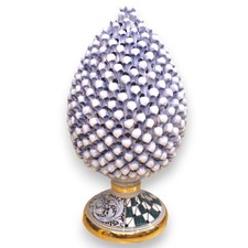 Lampada Pigna traforata, ceramica Caltagirone, h 50 cm ca. Blu Anticato, gambo d