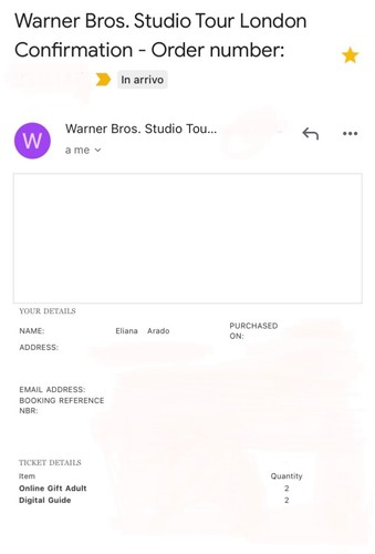 Biglietti warner bros harry - 2,