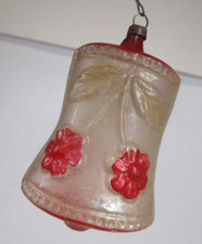 Ornamento natalizio in vetro statuina Germania molto antica - campana floreale 3"T