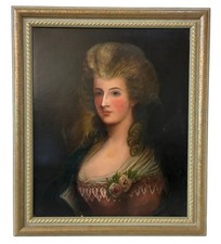 Olio su tela - Signora in seta rosa, XIX secolo 