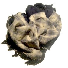 SCIARPA A TRIANGOLO QUADRI NERA BEIGE CON PAILLETTES