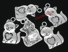 4pz charm Gatto cat  cuore  ciondolo x collana,bracciale colore tibet