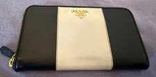 Portafoglio PRADA Logo Donna Saffiano Leather Zip Around Long Wallet Black/White
