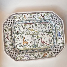 Piatto vintage 15" stile portoghese Conimbriga Faience Meiselman scena fauna selvatica