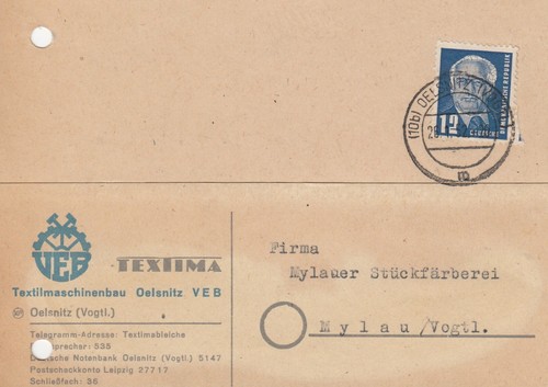 Oelsnitz cartolina 1952 veb - cartolina, 1952,