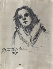 GIACINTO GALBIATI (1908-1992) OPERA unica DIPINTO Pennarelli Ritratto Femme 1964