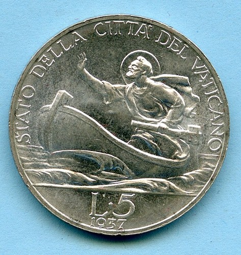 Vaticano pio 1937 lire 5 - 1937,