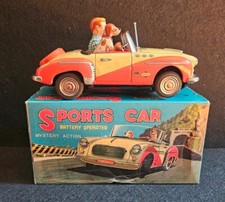 T.N Nomura Spyder Convertible Pet Tin Toy Sports Car Dog Battery Op Japan 1950s