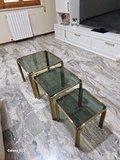 Set di 3 tavolini ad incastro, stile Mid-Century in ottone e vetro