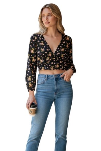 Blusa zara nera con rose - nera, rosa