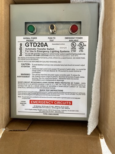 Bodine gtd20a 120 277v 60hz - 120/277v, 50/60hz