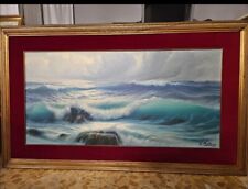 Guglielmo Welters 1913-2003 Quadro Olio su Tela Marina Onda Mareggiata 60 x 120