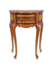 Comodino consolle piccola in legno di ciliegio con intarsi e due cassetti stile 