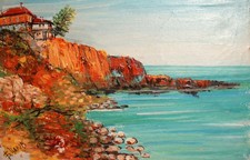 QUADRO OLIO IMPRESSIONISTA VINTAGE PAESAGGIO PAESAGGIO MARINO CASA SUL MARE...