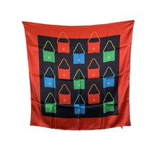 Autentica sciarpa Chanel vintage seta rossa classica matelasse patta borsa stampa