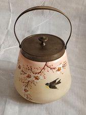 Vintage Antico Barattolo Biscottiera Vittoriana Vetro Opalino Bianco e Ottone