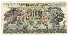 500 LIRE FALSO D'EPOCA BIGLIETTO DI STATO ARETUSA 20/06/1966 BB-