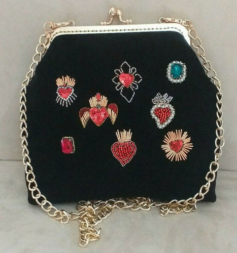 Borsa nera velluto cuore - nera, sacro